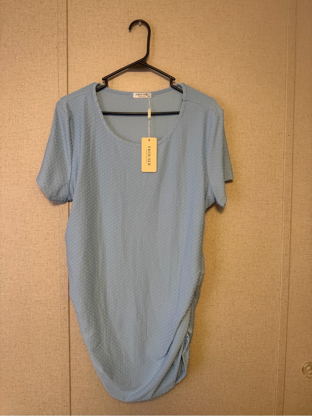 Ekouaer Light Blue Short Sleeve Scoop Neck Textured Top